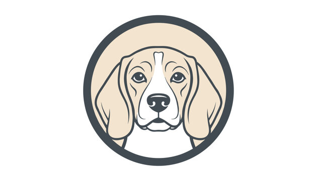 Detailed portrait illustration of a cute beagle dog with long floppy ears enclosed in a dark gray circular frame.