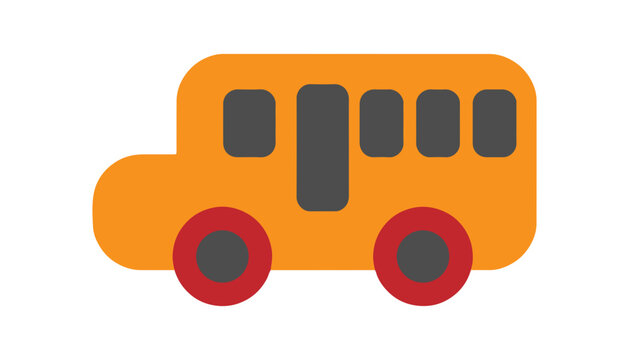 Yellow school bus toy icon in flat minimalist style isolated on white background for childhood education