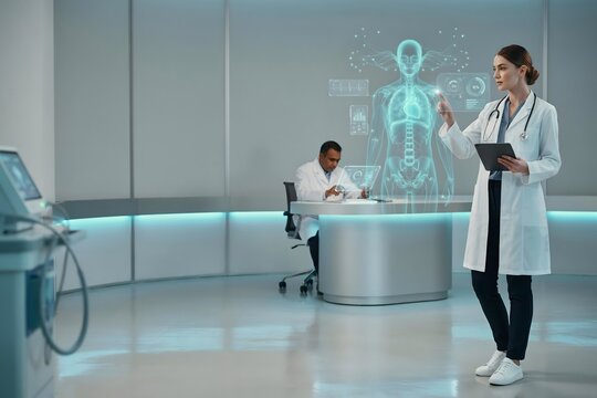 Futuristic AI Healthcare Hospital &ndash; Doctor Using Digital Medical Technology