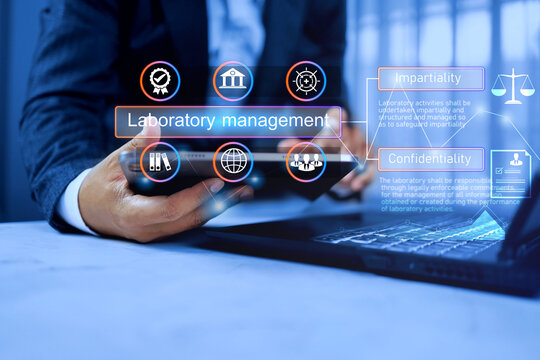 ISO IEC 17025 laboratory management concept with businessman implemented the standards to improve and compiled to meet the standards and regulation requirements