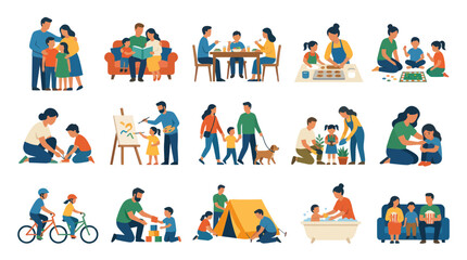 Fototapeta premium Diverse Families Enjoying Activities Together: Cooking, Art, Outdoors, Home Life