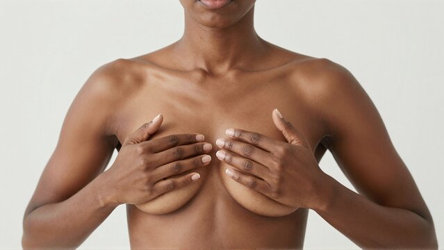 Woman performing breast self examination for early cancer detection and health awareness