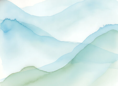 Watercolor Background With Soft Blue Green Abstract Waves Providing