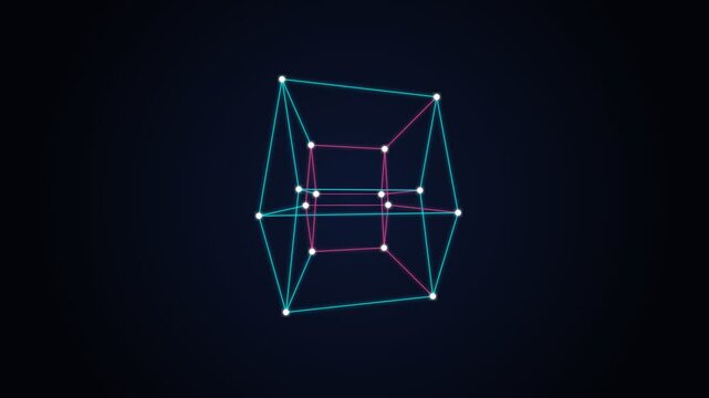 4D Hypercube Tesseract Rotating in Higher Dimensional Space 4K UHD
