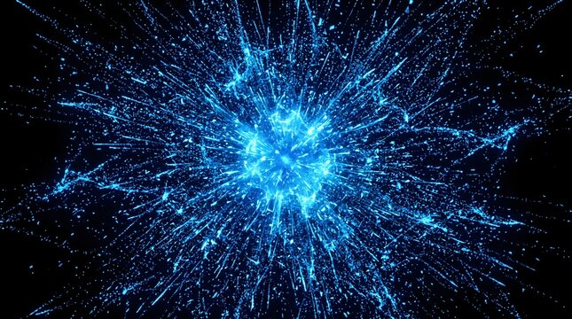 Abstract Blue Energy Explosion Burst Radiating from Center on Dark Black Background