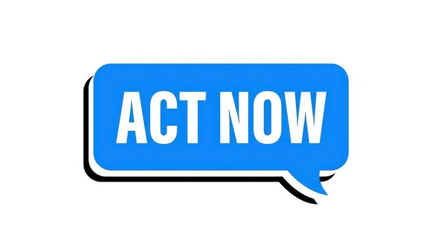 Act Now Call to Action Speech Bubble Icon in Blue and White for Marketing and Sales Promotion