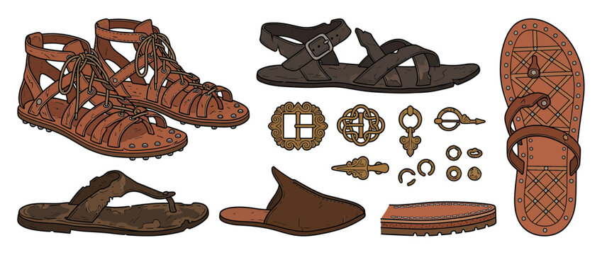 Collection of vintage-style leather footwear and accessories