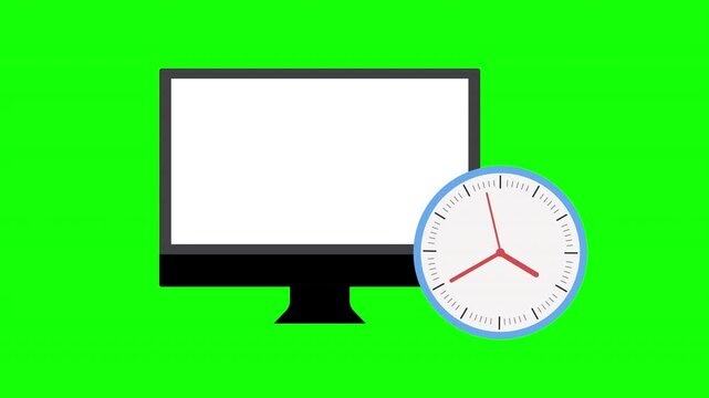 Computer Monitor with Clock Representing Time Management, Deadlines, Productivity and Digital Work Planning