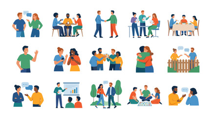 Fototapeta premium Flat Vector Illustrations of People Socializing and Interacting