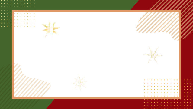 グリーンとレッドのレトロな幾何学模様バナーフレーム / Retro Geometric Banner Frame with Green and Red Abstract Shapes (Holiday, Christmas)