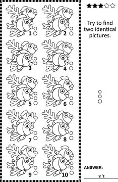 Find two identical pictures with underwater life visual puzzle. Answer included.
