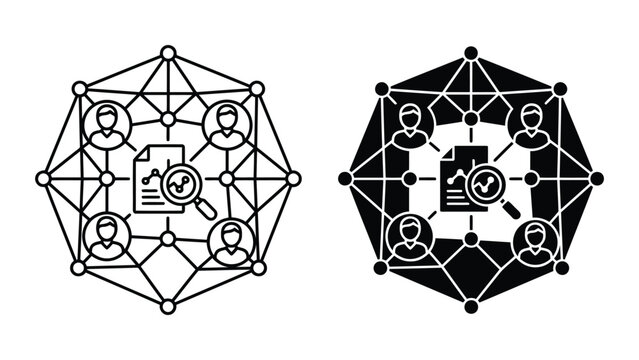 Data research and analysis network icon set with analysis research business