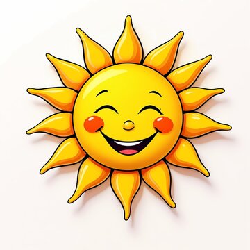 Happy cartoon sun character with smiling face isolated on white background