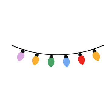 Colorful Christmas lights garland vector, festive holiday string light decoration, minimalist party bulb banner 