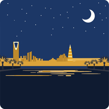 Riyadh City Skyline at Night Vector Illustration

