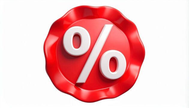 Red Sale Badge with White Percent Sign 3D Render