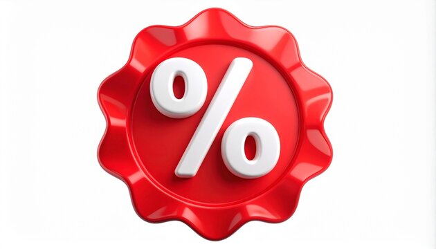 3D Red Discount Badge with White Percentage Symbol