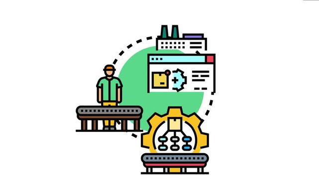 Automated production line system creating products with modern technology, integrating robotics, digital processes, and smart industry solutions for efficient manufacturing and factory operations