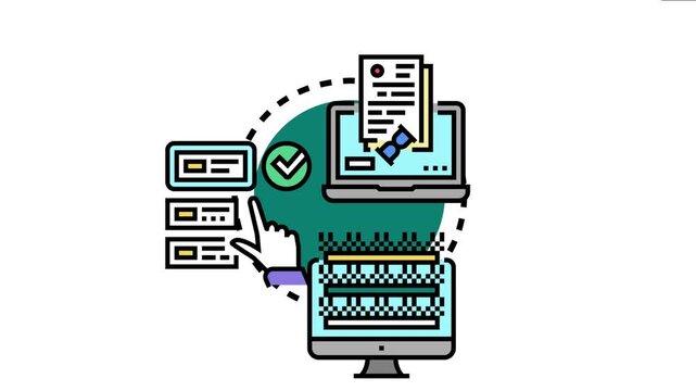 Hand engaging with a list of test cases, demonstrating the execution of an automated quality assurance process involving software testing, data analysis and reporting on digital screens