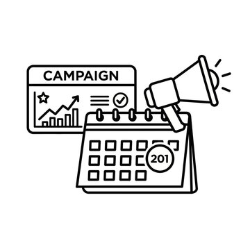 Campaign planning with calendar and megaphone icon, isolated on transparent background