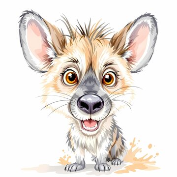 Cute cartoon watercolor illustration of a baby fennec fox isolated on white background