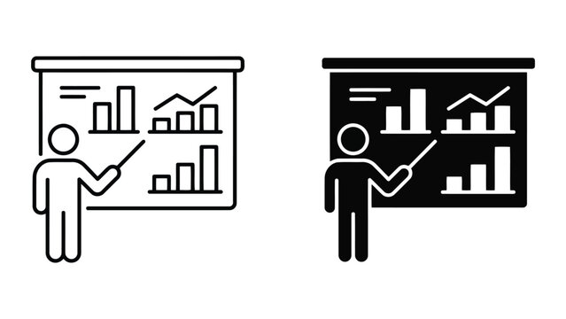 Professional presentation and statistical data analysis icon with presentation