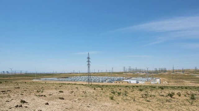 Time-lapse of Energy Storage Power Station And Substation In Gobi Desert Renewable Energy Base