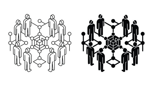 People connected in network concept isometric illustration with connection