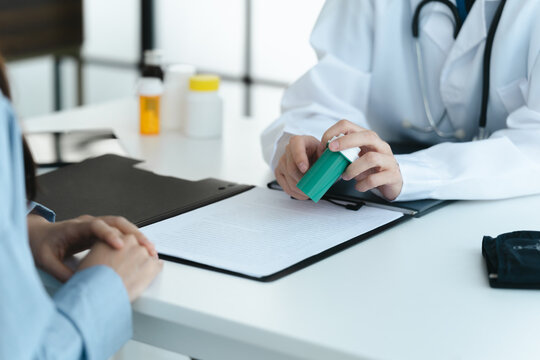 Professional psychologist conduct a consulting with sad patient in clinic