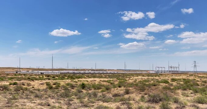 Time-lapse of Desert Energy Storage Power Station Under Clear Blue Sky