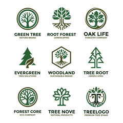 Set of green tree logo badges and vector badges © erick