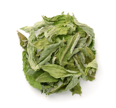 Top view of dried mint leaves