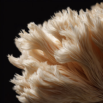 Lions mane mushroom isolated on black background with clipping path, presenting concept of nootropic superfood and brain health