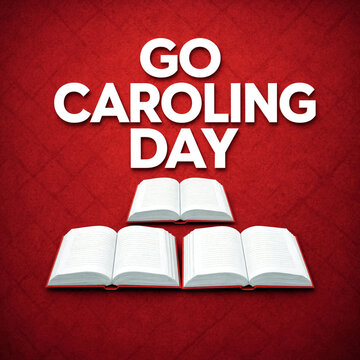 Celebrate reading and caroling with open books on a festive red background design