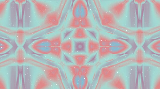 Abstract kaleidoscopic background with soft pastel pink and blue colors and subtle light particles.
