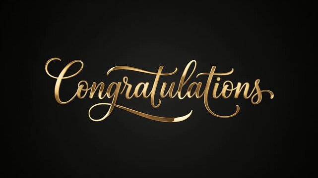 Congratulations Gold Calligraphy Text Animation on Dark Background