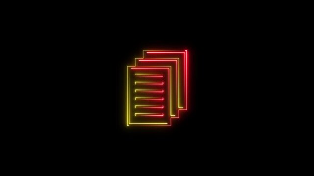 Neon glowing note book icon animation on background.