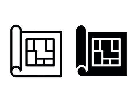 Construction plans icon outline artwork set
