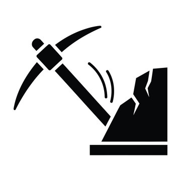 Black pickaxe striking rock mining symbol