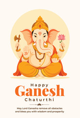 Fototapeta premium Happy Ganesh Chaturthi Greeting Card with Lord Ganesha Illustration