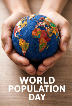 Hands gently holding a colorful globe representing world population day and global unity awareness concept
