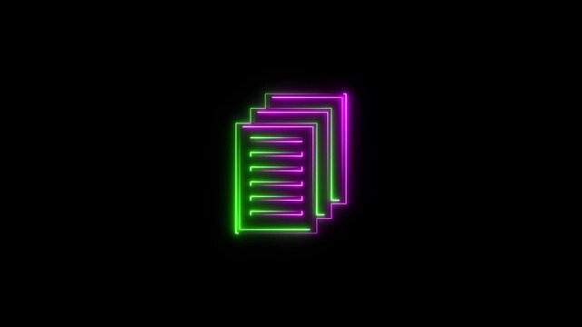 Neon glowing note book icon animation on background.