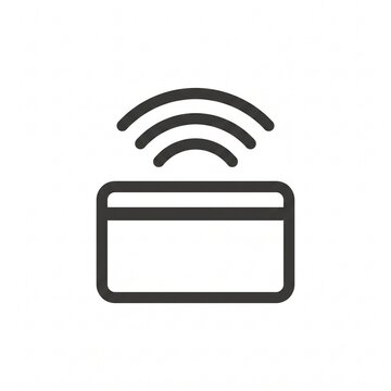 Contactless payment credit card outline icon with wireless signal wave, digital pay and tap to pay symbol illustration