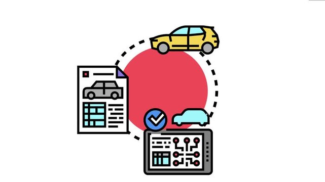 Automobile drive evaluation concept displaying car performance diagnostic, technical inspection, and vehicle monitoring for quality control and safe journey planning