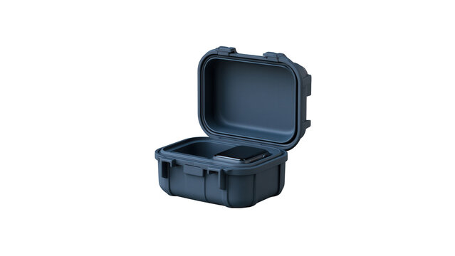 Dark blue waterproof case on transparent background