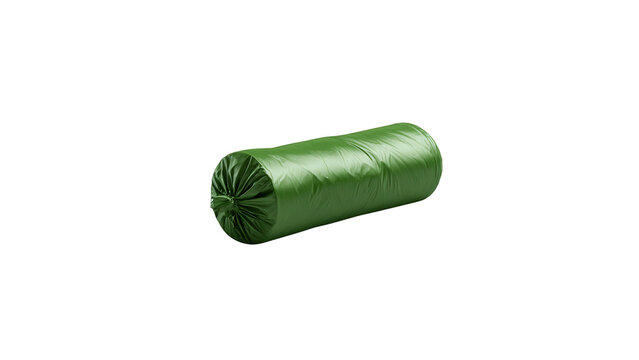 Green plastic cylinder roll for industrial packaging with cylindrical on transparent background