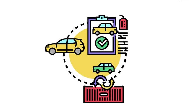Automobile vintage level assessment concept art a car inspection checklist, vehicle valuation with a price tag, and logistic operations for vehicle import or export