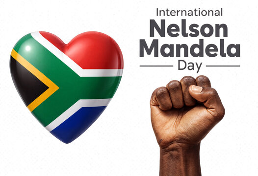 International nelson mandela day celebration with heart and fist showing unity and support