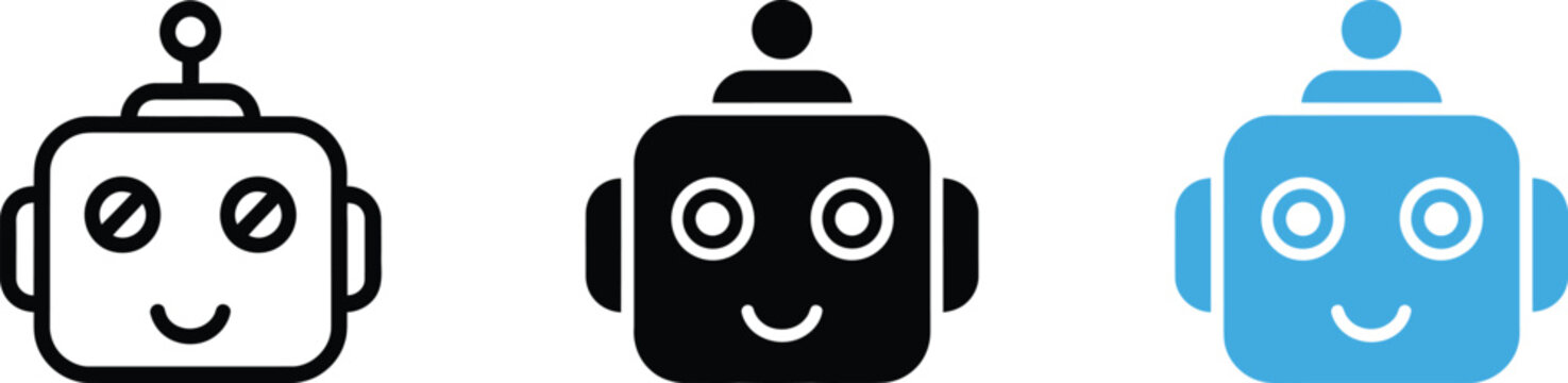 Chatbot vector icon collection featuring virtual assistant, AI bot, conversational interface, smart automation, customer support, messaging, apps, websites, and minimalist user interface symbols, vect