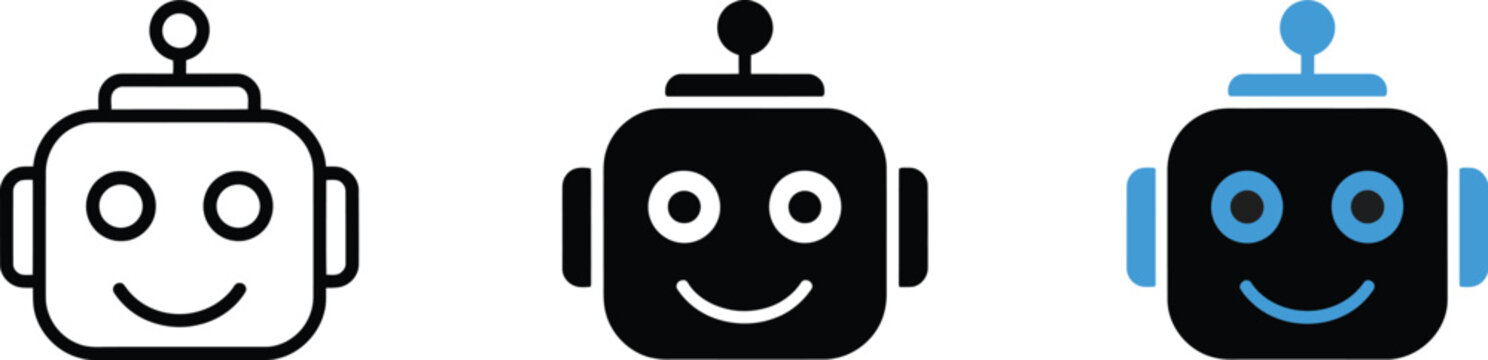 Chatbot vector icon collection featuring virtual assistant, AI bot, conversational interface, smart automation, customer support, messaging, apps, websites, and minimalist user interface symbols, vect